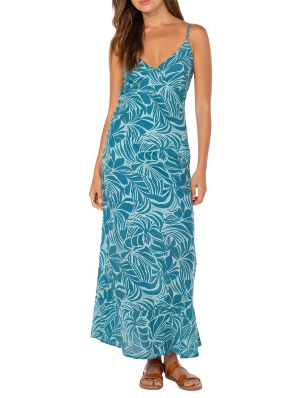 ROXY Teal Leaf Print 'Lost Paradise' Maxi Dress - L
